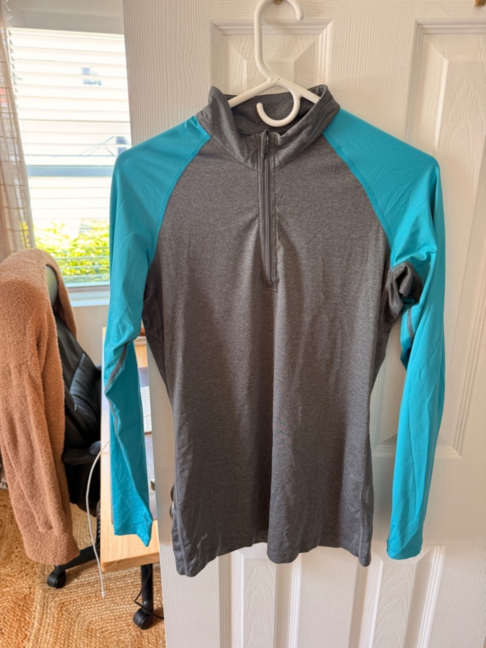Nike Pro Gray and Teal Quarter-Zip Performance Top
